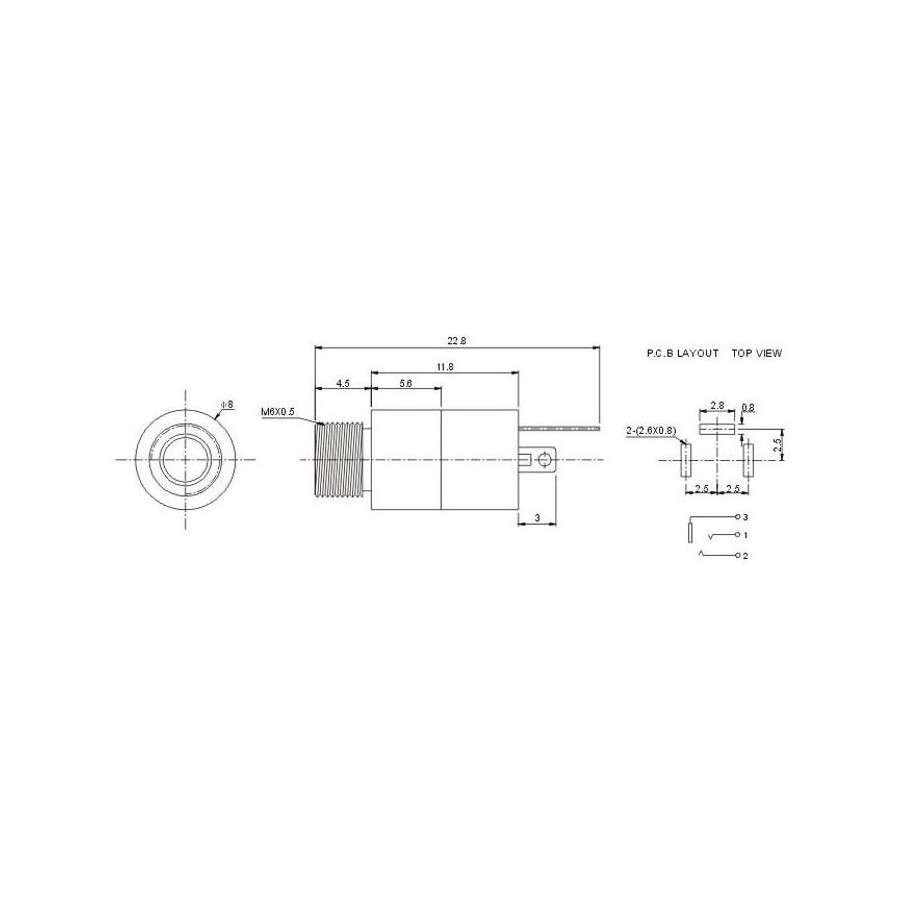 Embase Jack 3.5mm Stéréo 4 Pôles Corps Rond - Audiophonics