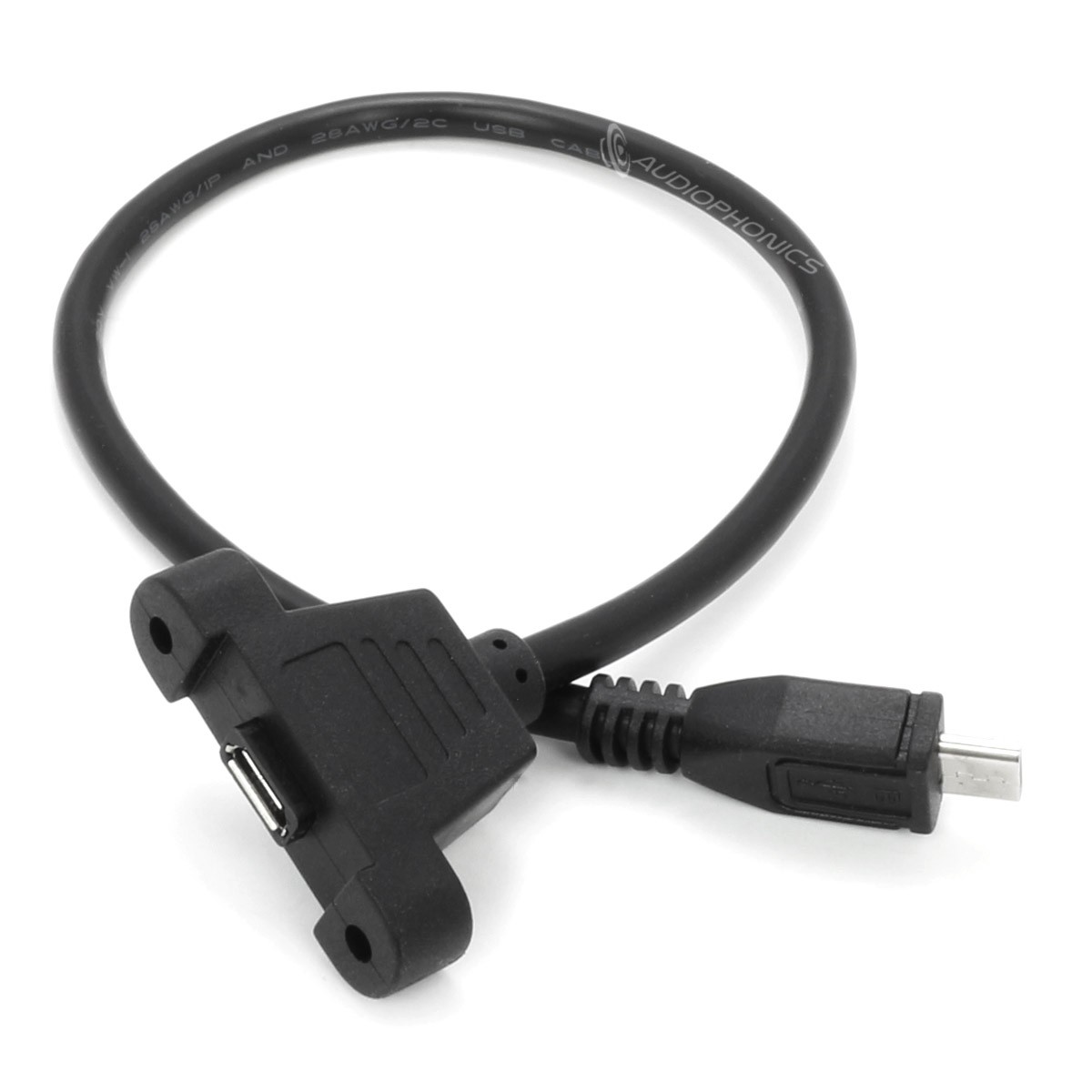 USB A Jack to Micro USB B Jack Round Panel Mount Adapter