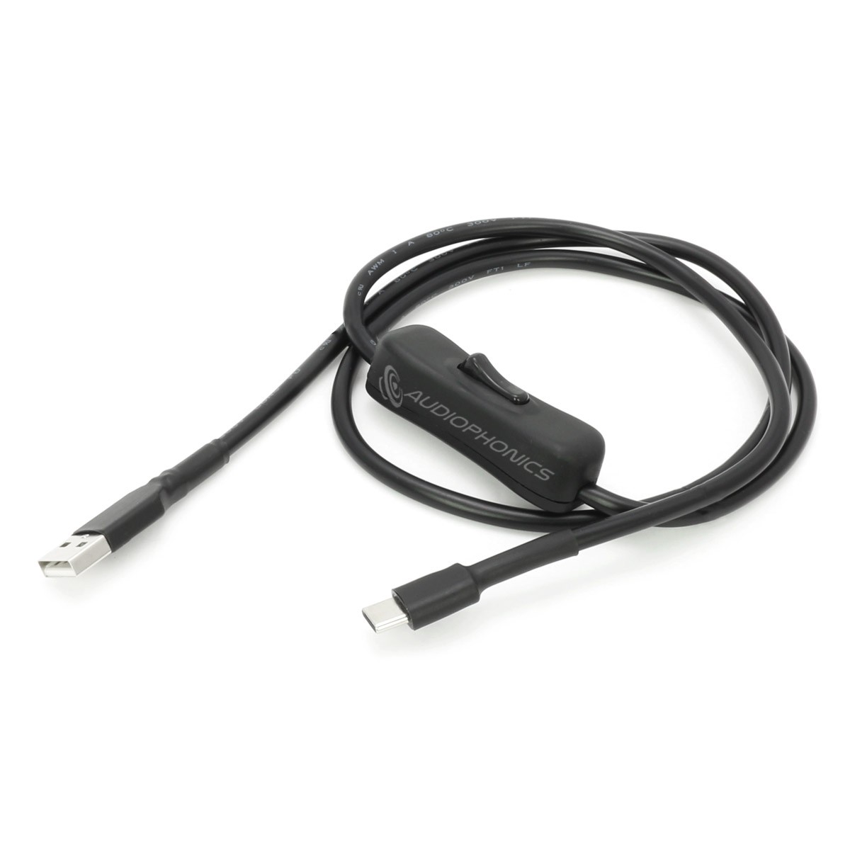 Câble d'Alimentation USB-A Mâle vers USB-C Mâle avec Interrupteur 0.823mm²  18AWG 1m - Audiophonics