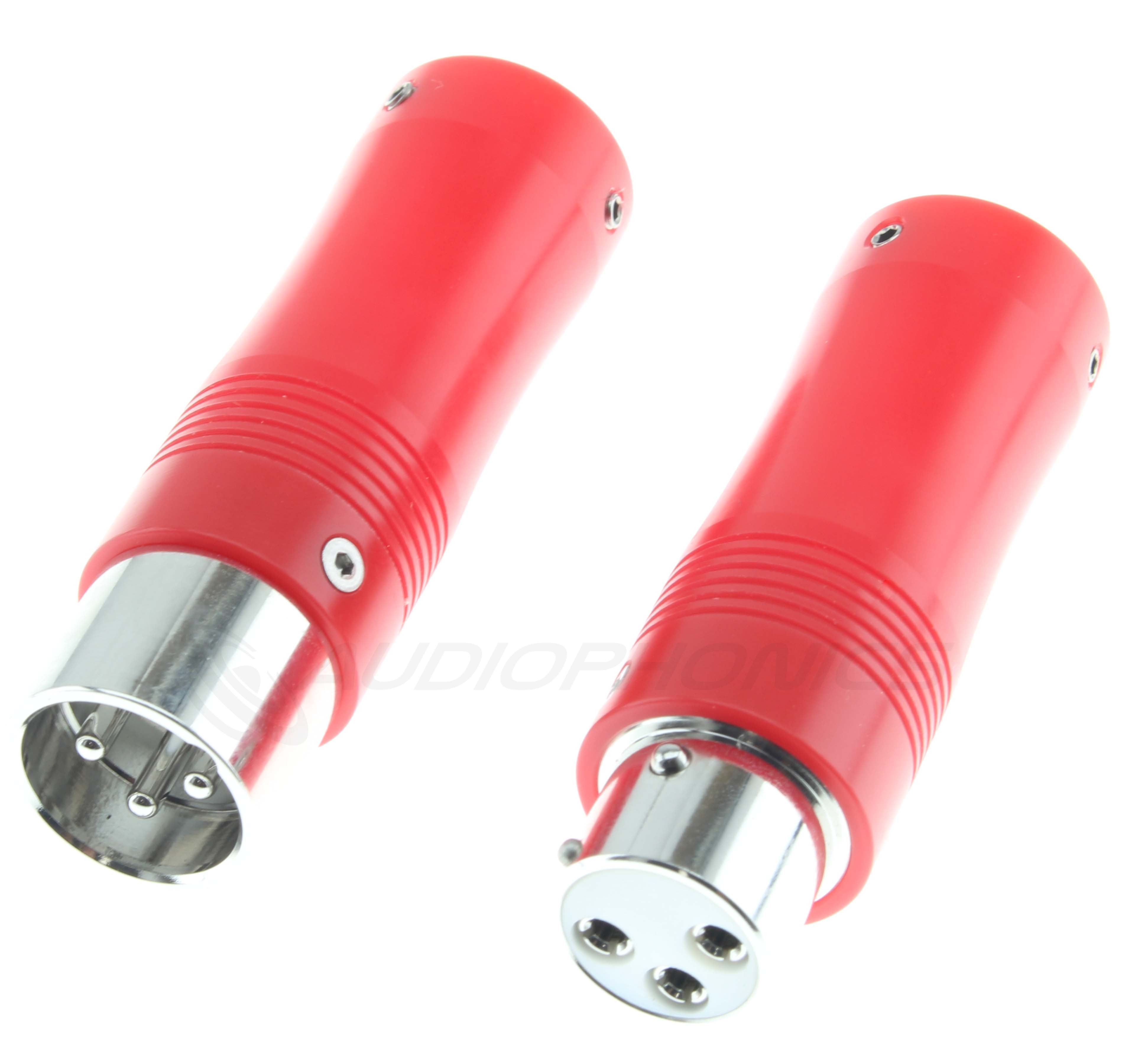 EIZZ EZ-213 XLR 3 Pin Male and Female Connectors Rhodium Plated Ø10mm Red (Pair)
