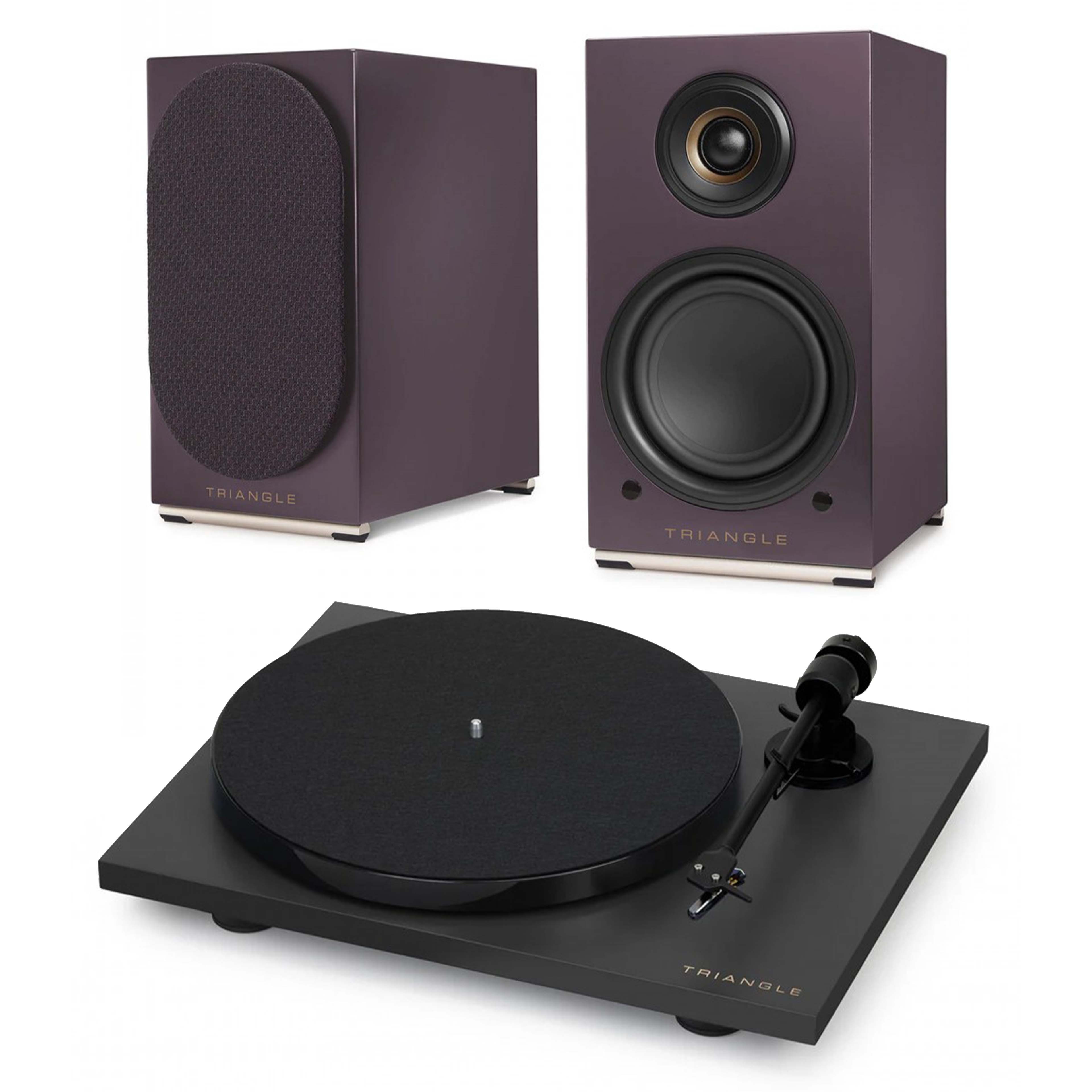 Pack Triangle Vinyl Turntable LUNAR 1 Black + AIO TWIN Active Speakers Eggplant
