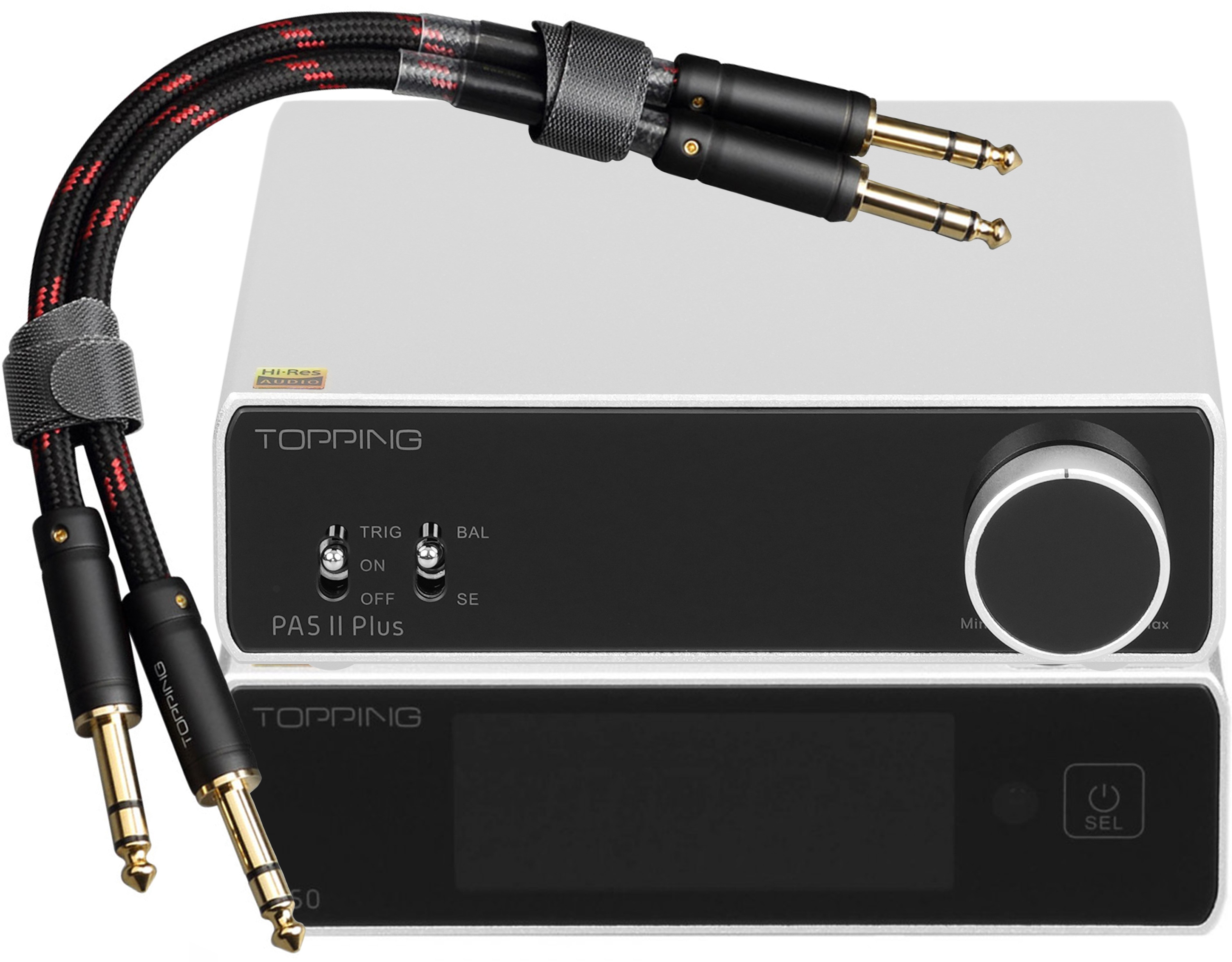 Pack Topping DAC E50 + Amplificateur PA5 II PLUS + Câbles Jack 6.35mm TRS 25cm TCT1 Argent