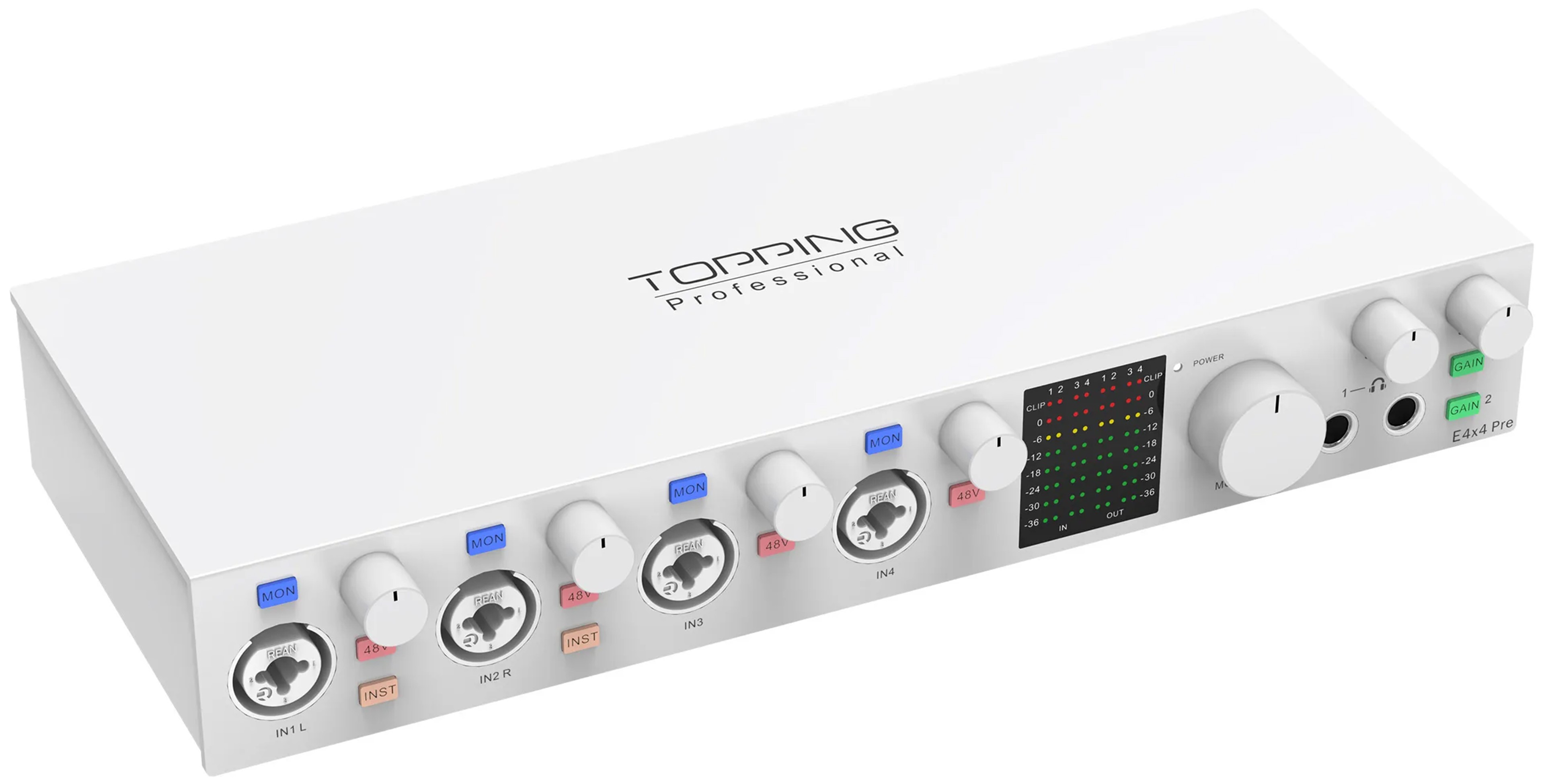 TOPPING PROFESSIONAL E4X4 PRE Interface Audio USB 4 Entrées 4 Sorties 24bit 192kHz Blanc