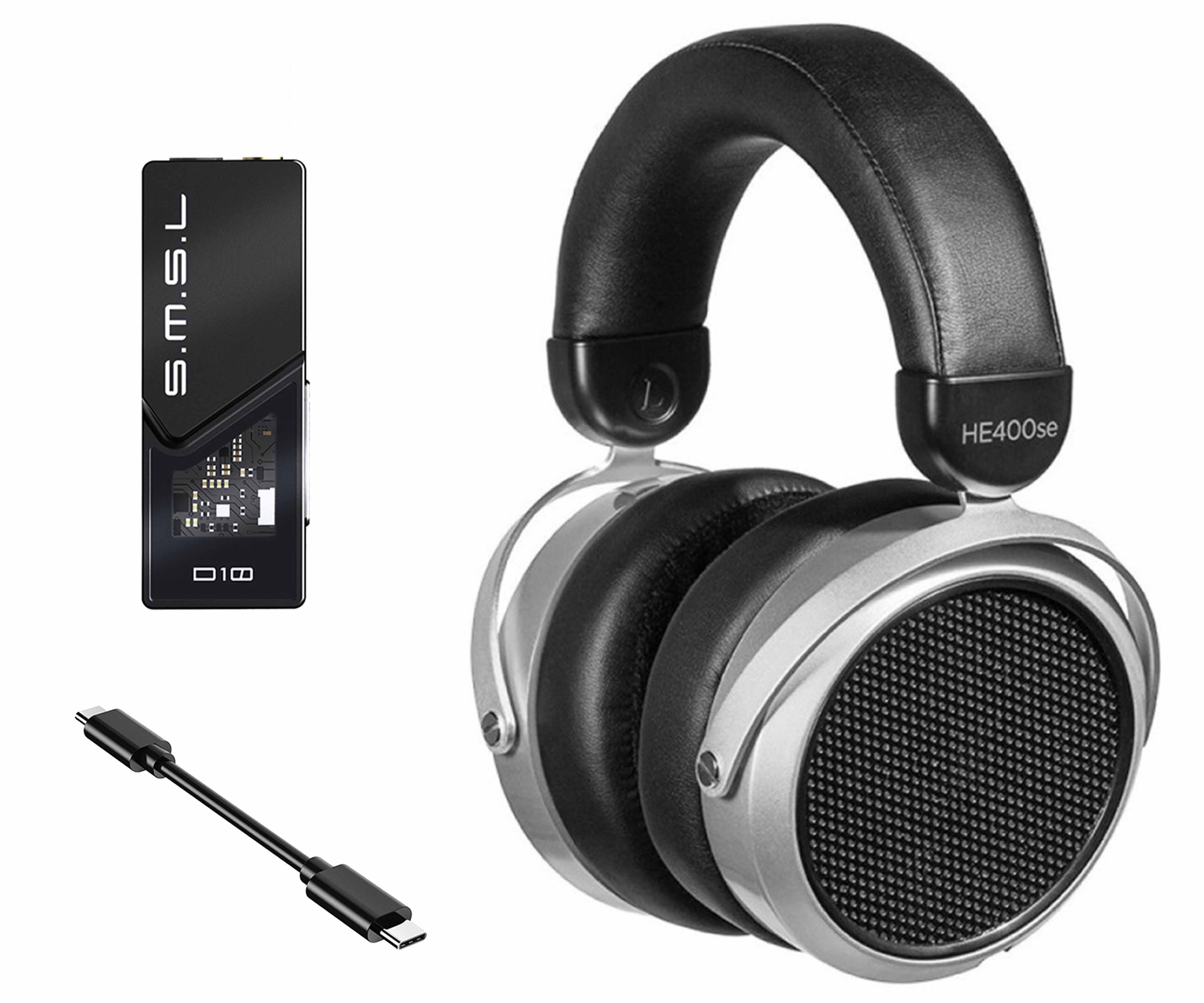 Pack SMSL D10 Portable DAC Headphone Amplifier Black + HiFiMAN HE400SE Headphones + USB-C Cable