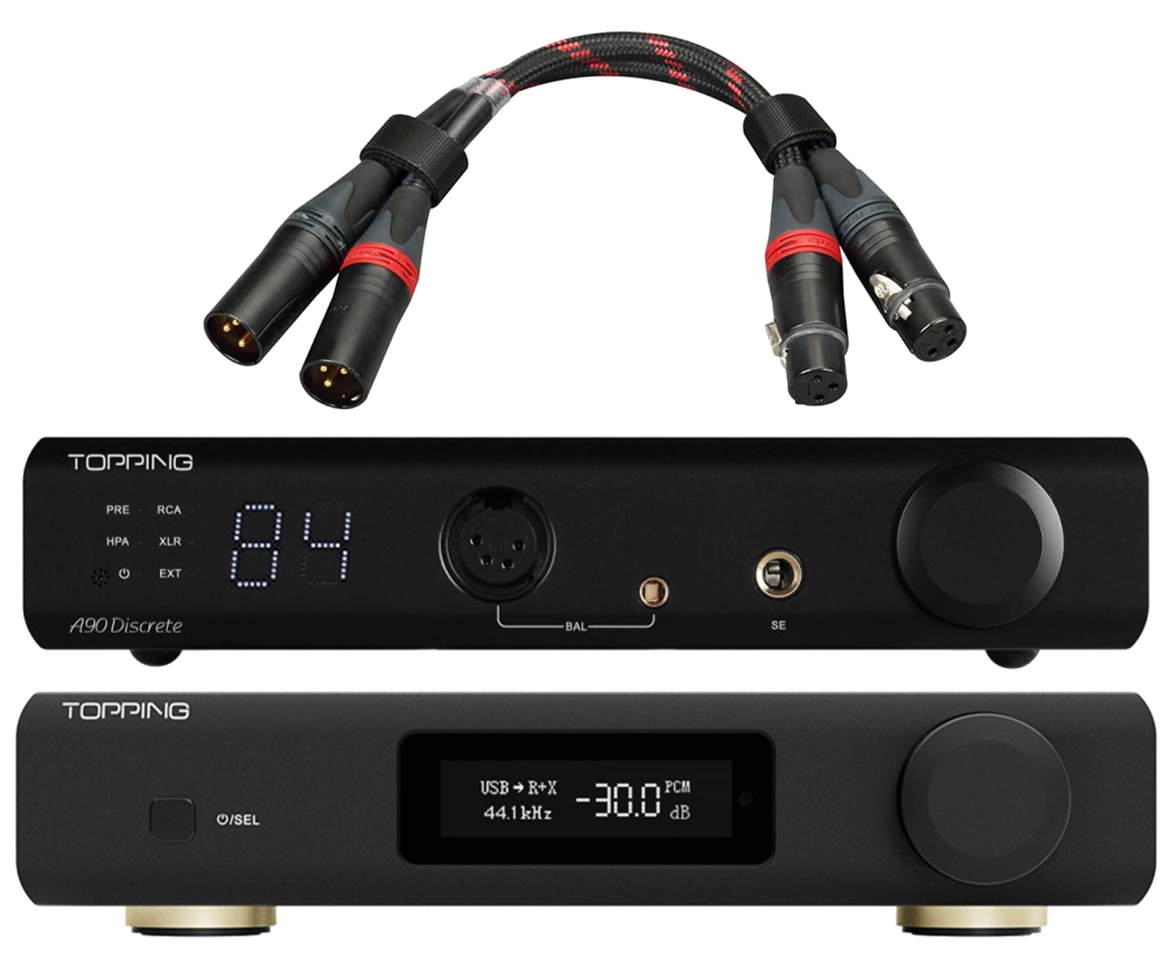 Pack Topping D90 III Discrete DAC + A90 Discrete Headphone Amplifier Preamplifier + TCX1 25cm Cables Black