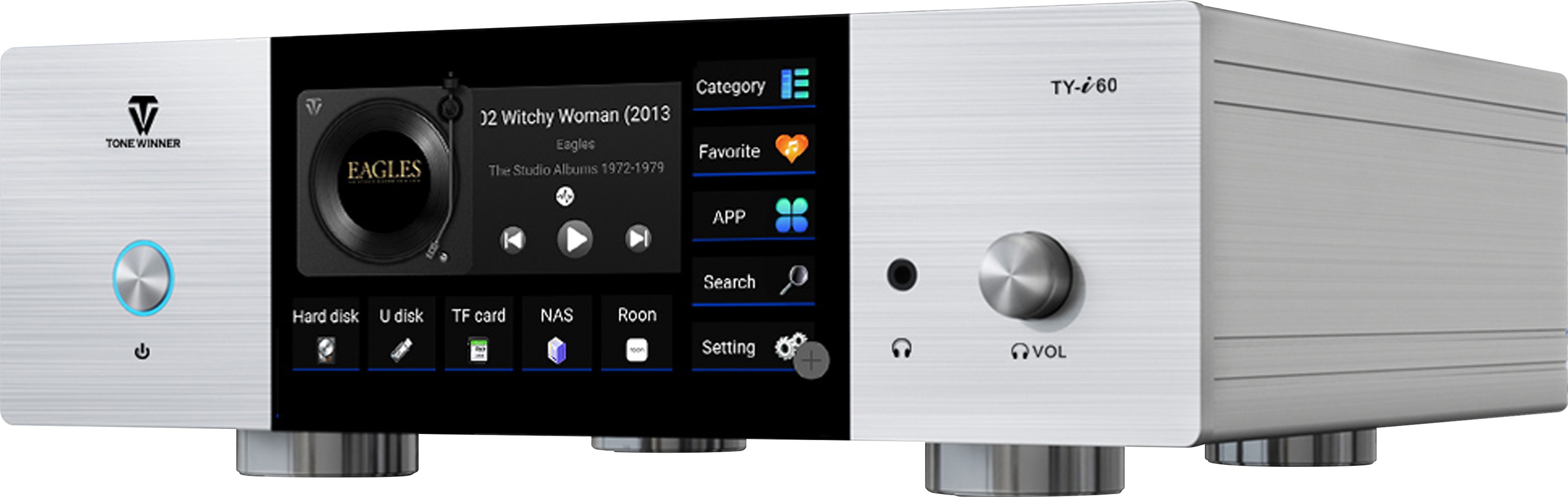 TONEWINNER TY-I60 Lecteur Réseau ES9038 WiFi AirPlay DLNA Roon 32bit 768kHz DSD512 MQA Argent