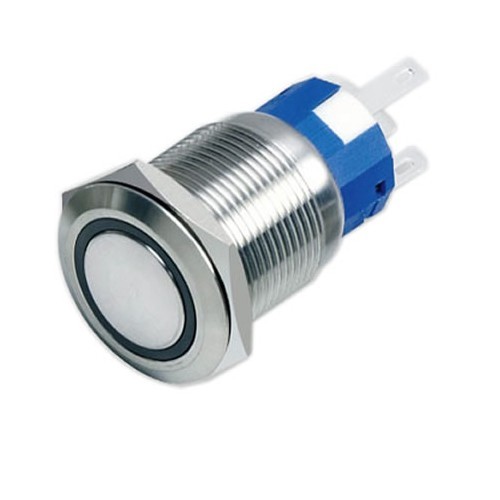 Interrupteur Inox Bistable avec Cercle Lumineux Bleu 250V 5A Ø19mm Argent