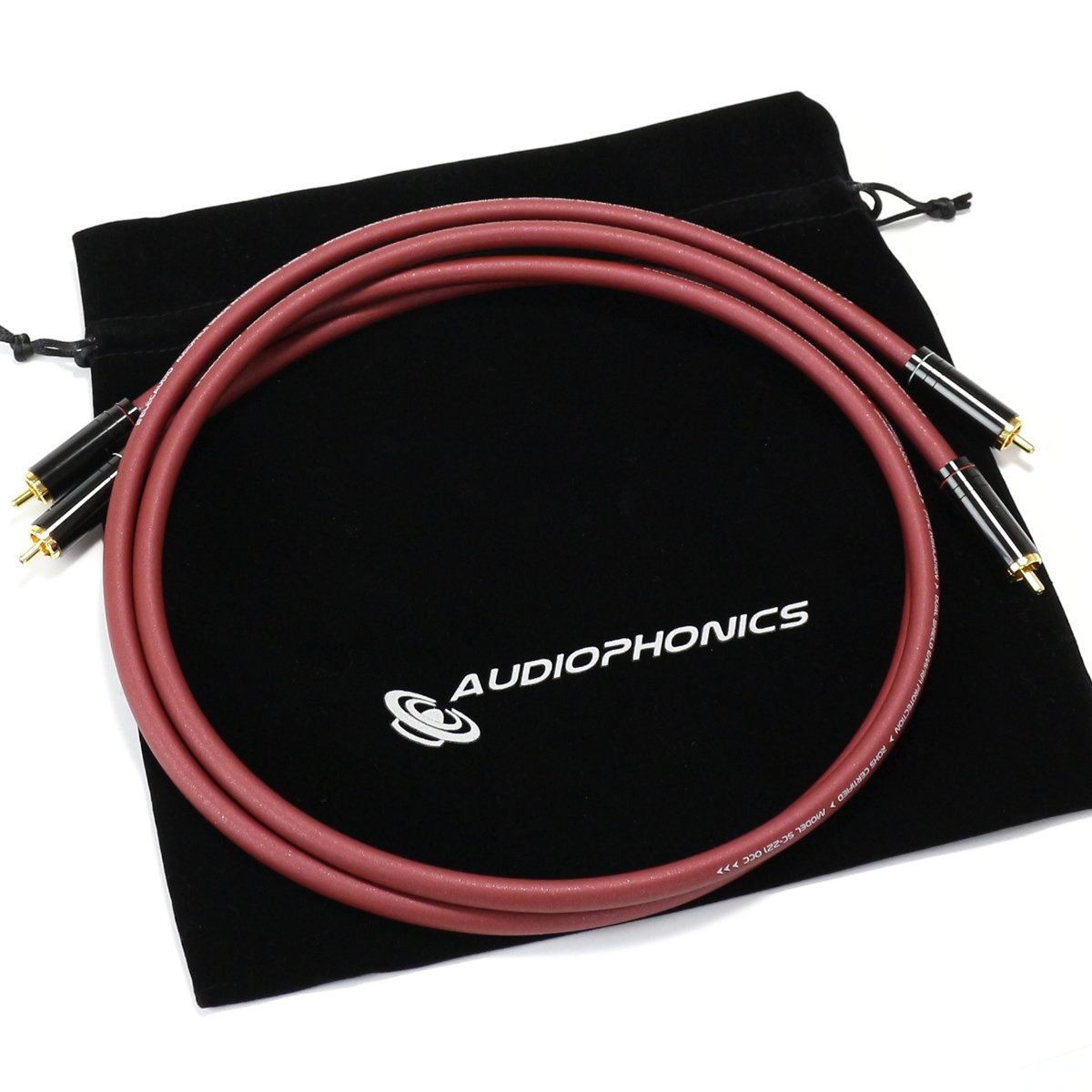 Audiophonics - ATAUDIO KING WOLF Câbles de Modulation RCA Cuivre OFC 6N  Blindé Plaqué Or 1m (La paire)