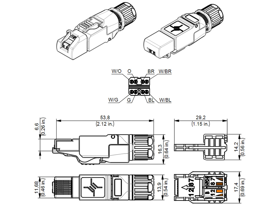 TELEGARTNER MFP8 T568B Connecteur RJ45 Ethernet High-End Métal Coudé -  Audiophonics