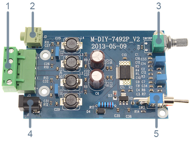 FX-AUDIO M-DIY-7492P Class D Amplifier Module TDA7492P 2x25W : Numbered diagram