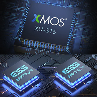 Photo de l'interface XMOS et des puces DAC ES9039Q2M