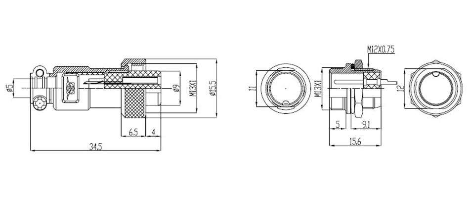 GX12 connector dimensions