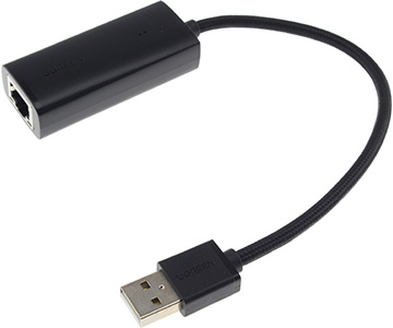 USB-A 2.0 Male to Fast Ethernet RJ45 Adapter : Front view