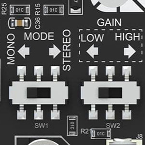 Wondom AIPO2X8 : Switchs de mode de sortie et de gain